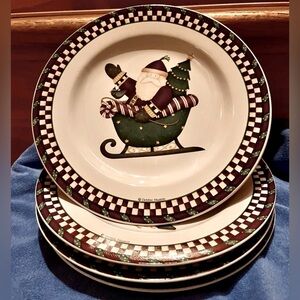 VTG Sakura Oneida Santa’s Spirit Debbie Mumm 2001 Christmas Dessert Plates Party